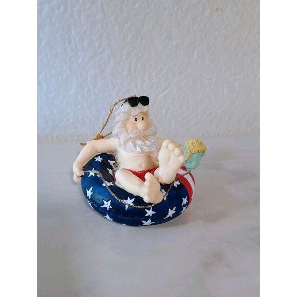 Vintage Christmas Ornament Summertime/Beach Santa Floating The River - American - Picture 2 of 5